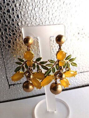 Y2K Vintage J. Crew Lemon Motif Earrings with Gold Accents